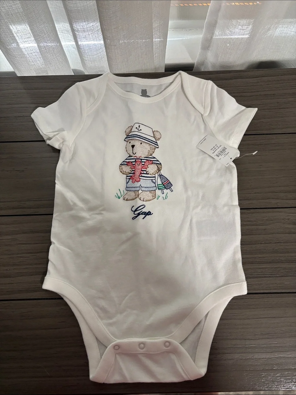 GAP White Baby One-Piece with Nautical Bear Embroidery